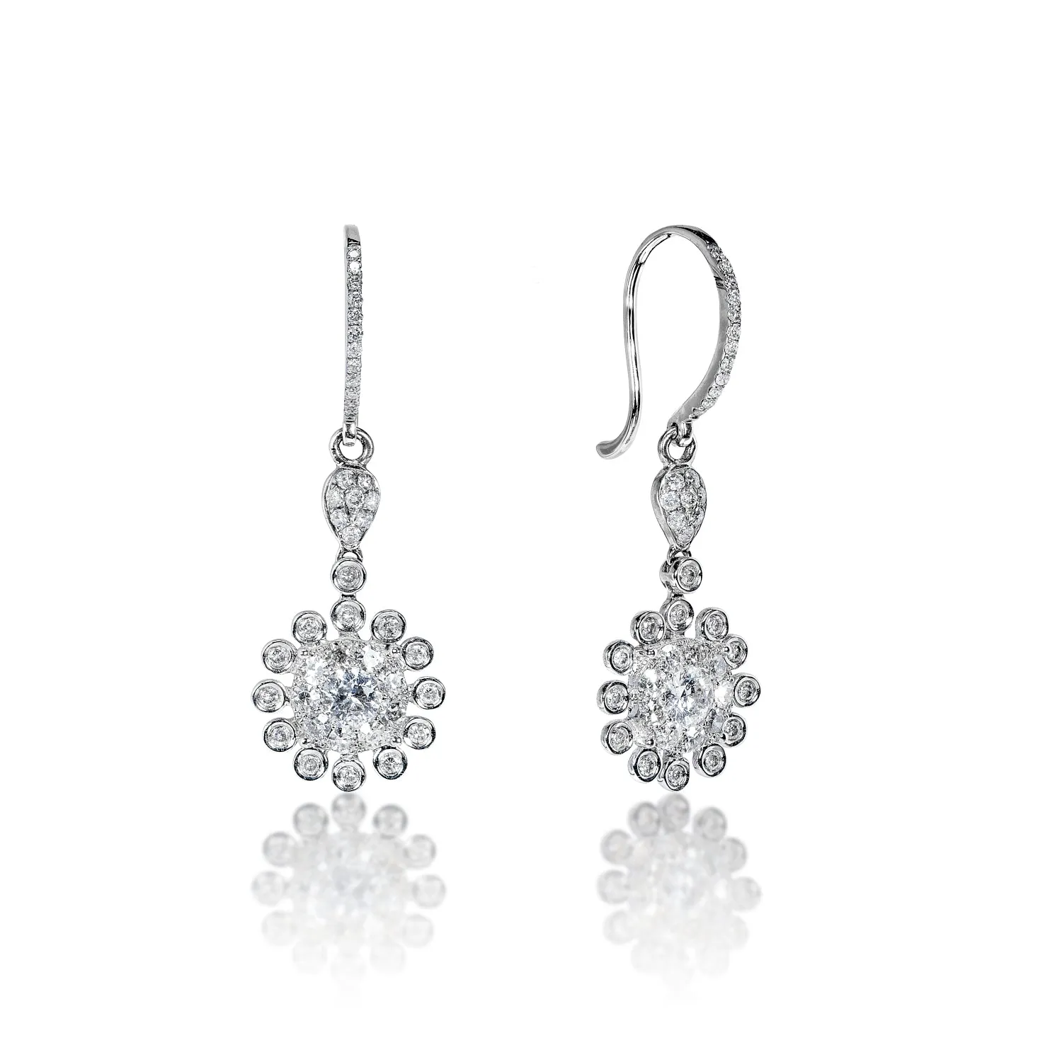 Camilla 2 Carat Round Brilliant Bezel Set Diamond Hanging Earrings in 14k White Gold