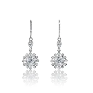 Camilla 2 Carat Round Brilliant Bezel Set Diamond Hanging Earrings in 14k White Gold