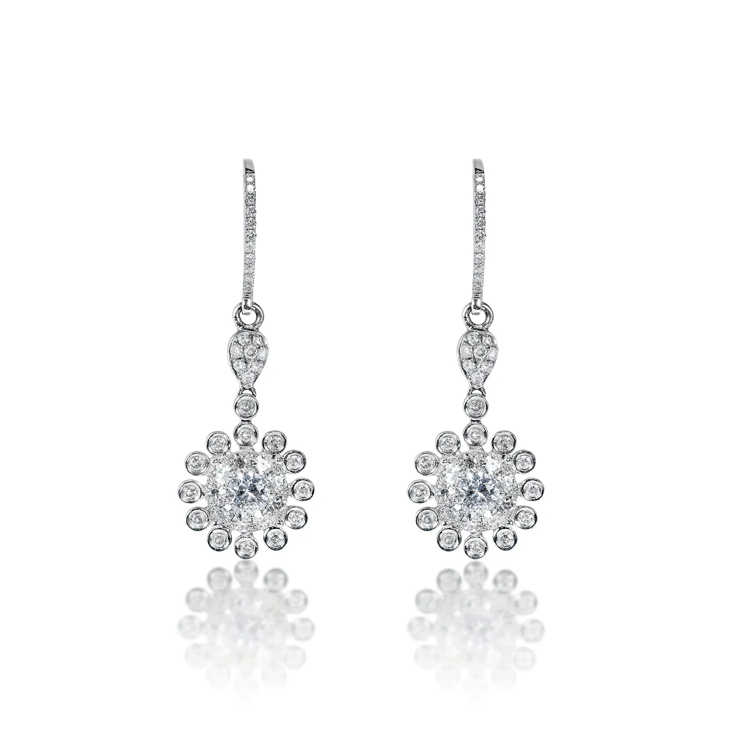 Camilla 2 Carat Round Brilliant Bezel Set Diamond Hanging Earrings in 14k White Gold