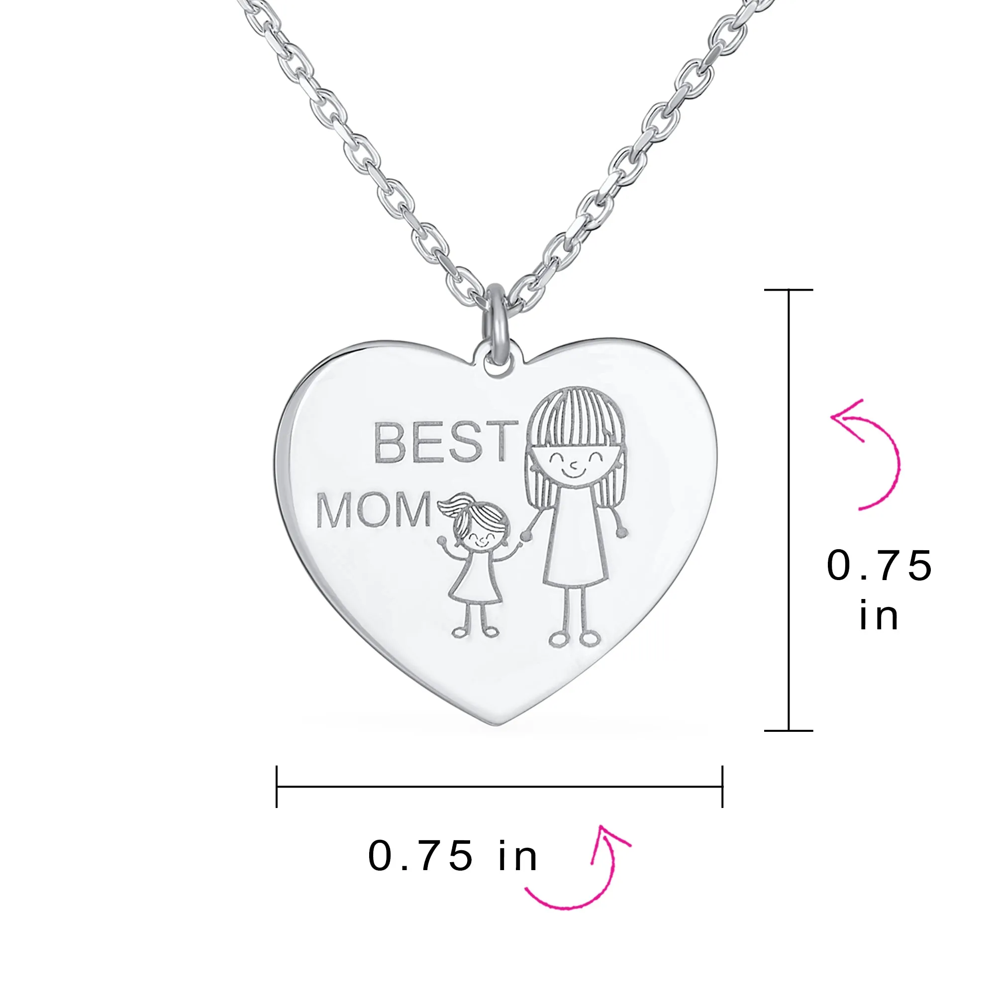 Cartoon Mother Daughter Heart Pendant Necklace Sterling Silver Inspirational