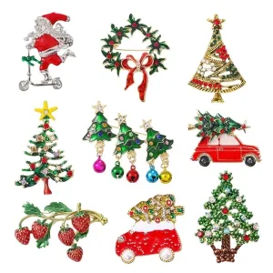 Cartoon Style Christmas Tree Alloy Enamel Rhinestones Unisex Brooches