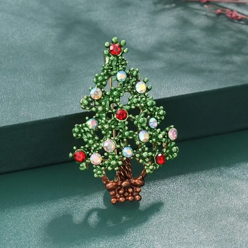 Cartoon Style Christmas Tree Alloy Enamel Rhinestones Unisex Brooches