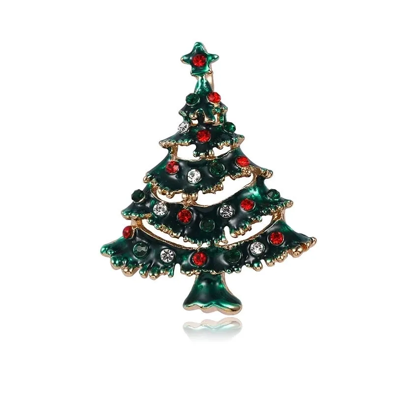 Cartoon Style Christmas Tree Alloy Enamel Rhinestones Unisex Brooches