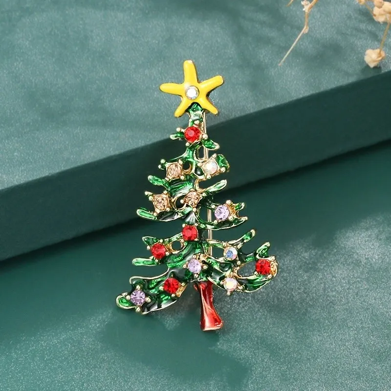 Cartoon Style Christmas Tree Alloy Enamel Rhinestones Unisex Brooches