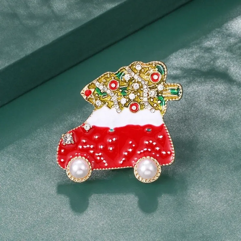 Cartoon Style Christmas Tree Alloy Enamel Rhinestones Unisex Brooches