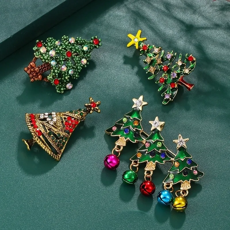 Cartoon Style Christmas Tree Alloy Enamel Rhinestones Unisex Brooches