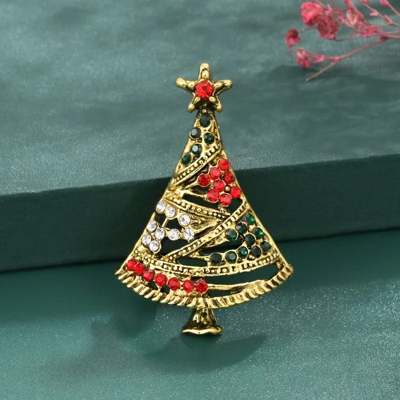 Cartoon Style Christmas Tree Alloy Enamel Rhinestones Unisex Brooches