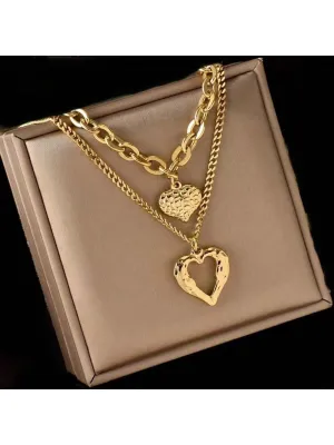 Chain Pendant Double Layered Heart-shaped Design