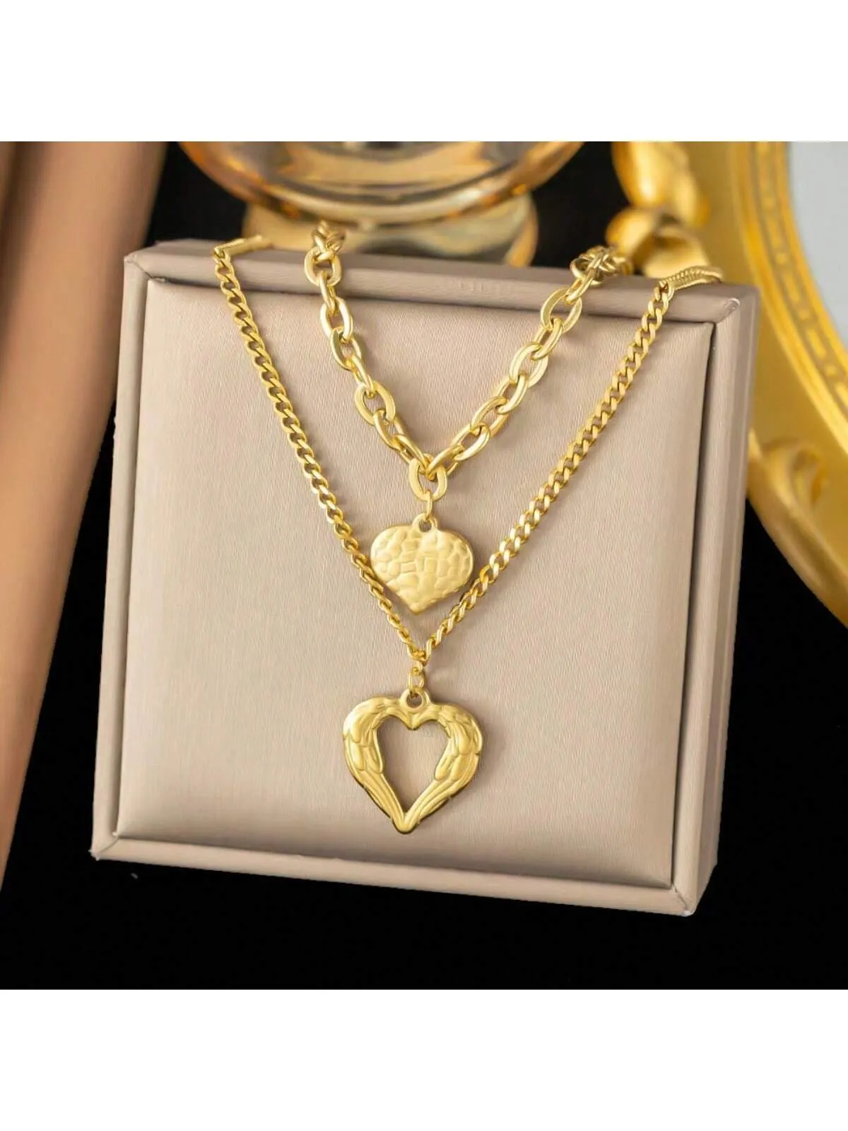 Chain Pendant Double Layered Heart-shaped Design