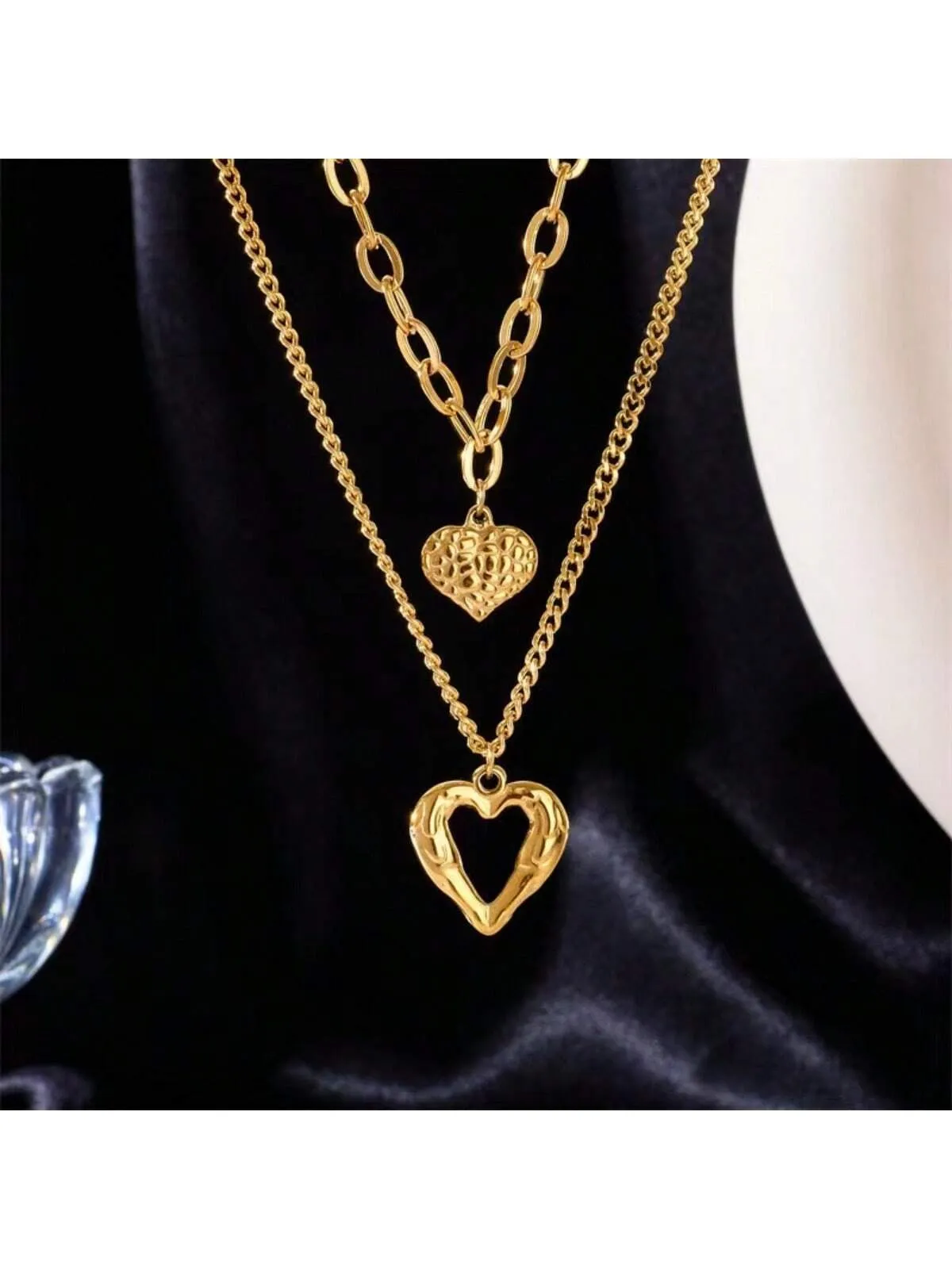 Chain Pendant Double Layered Heart-shaped Design