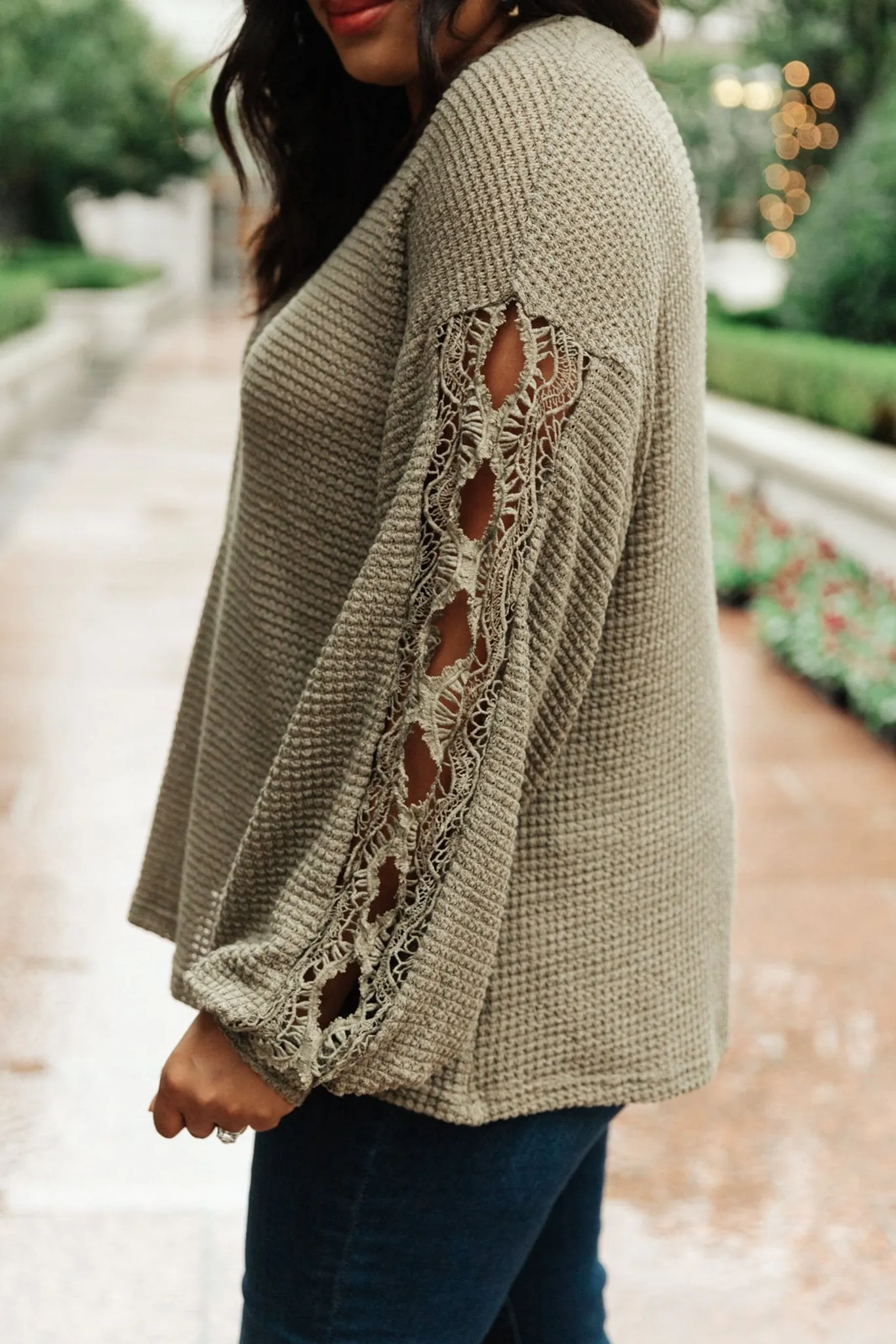 Chloe Lace & Drape Sweater in Olive