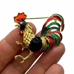 Colorful Enamel Rooster Bird Brooch