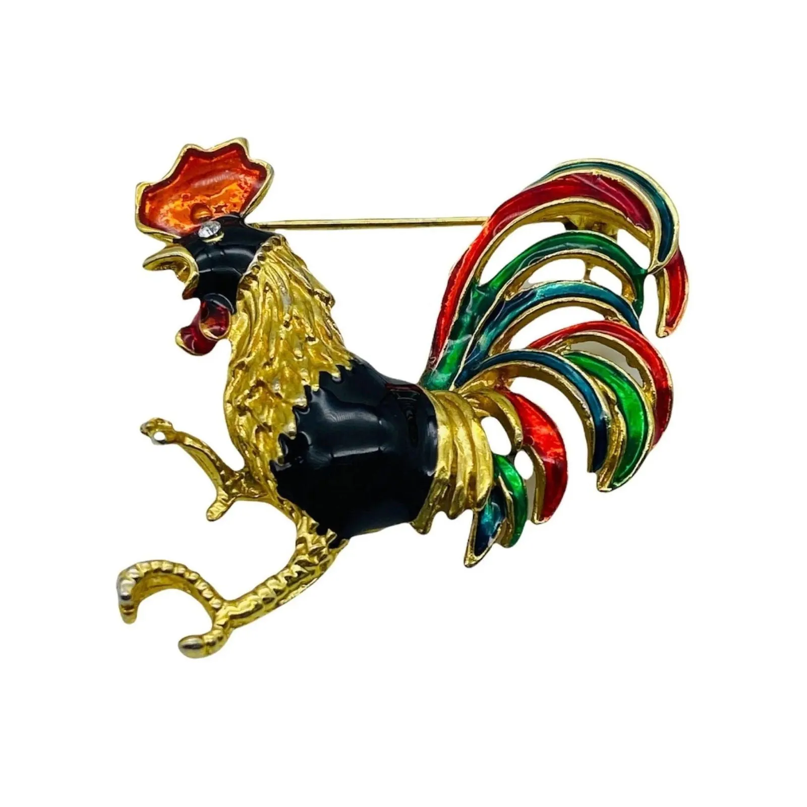 Colorful Enamel Rooster Bird Brooch