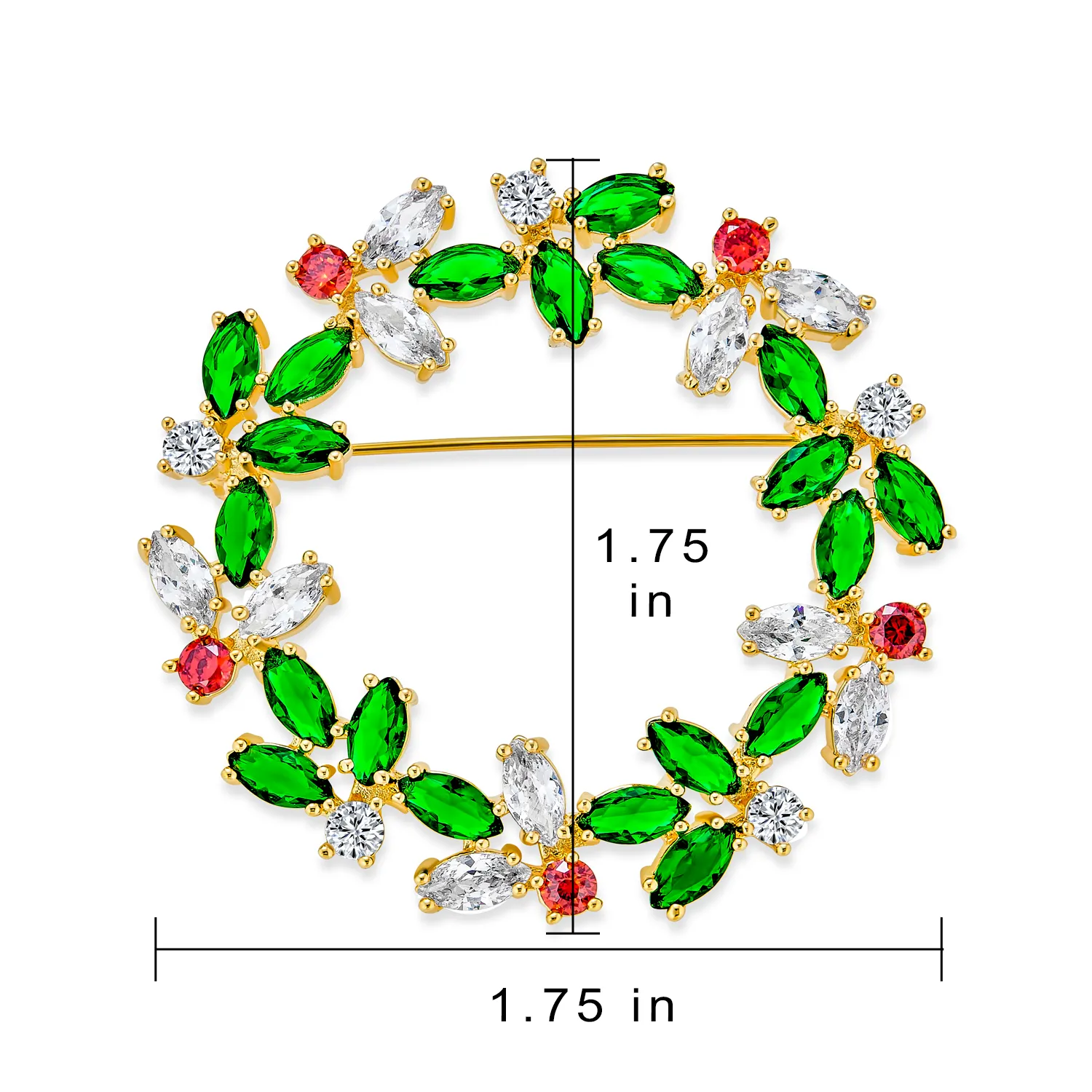 Colorful Marquise CZ Wreath Brooche Pin 14K Gold Plated for Christmas Holiday