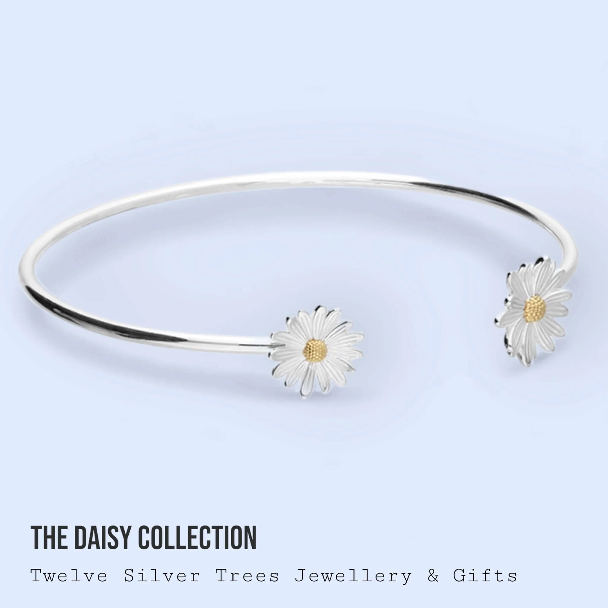 Daisy Two Tone Sterling Silver Flower Cuff Bangle