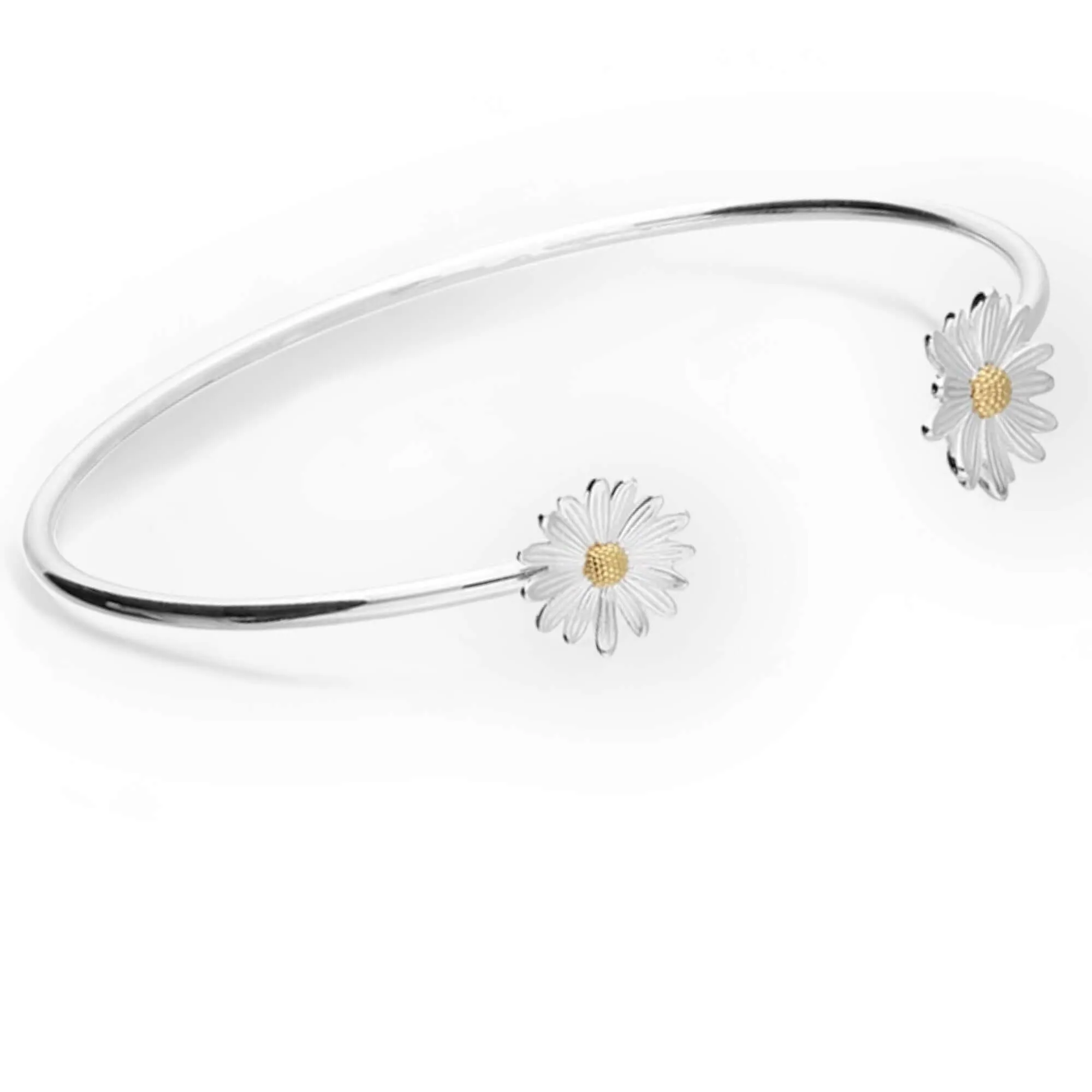 Daisy Two Tone Sterling Silver Flower Cuff Bangle