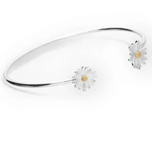 Daisy Two Tone Sterling Silver Flower Cuff Bangle