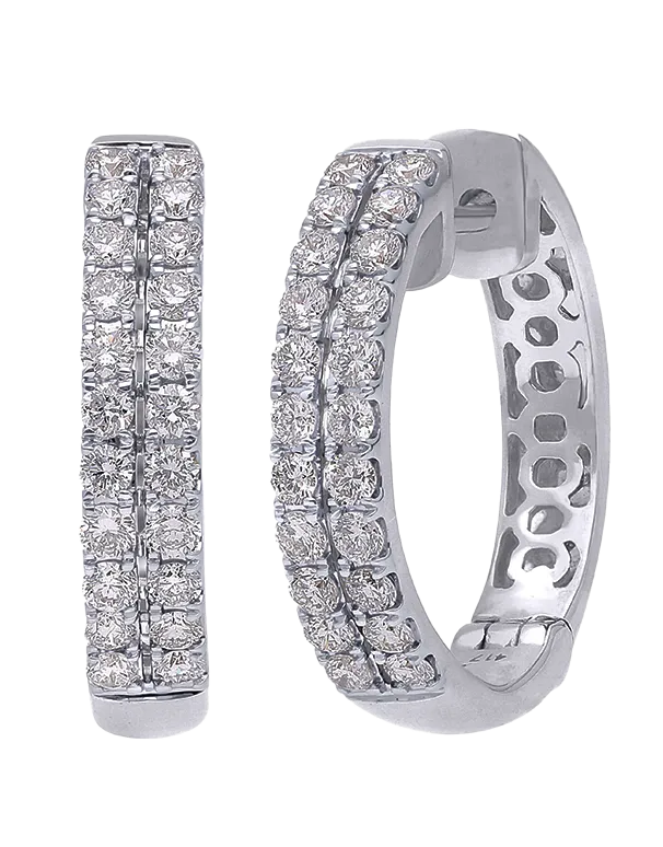 Diamond Earrings - 10ct White Gold Diamond Set Hoop Earrings - 784293