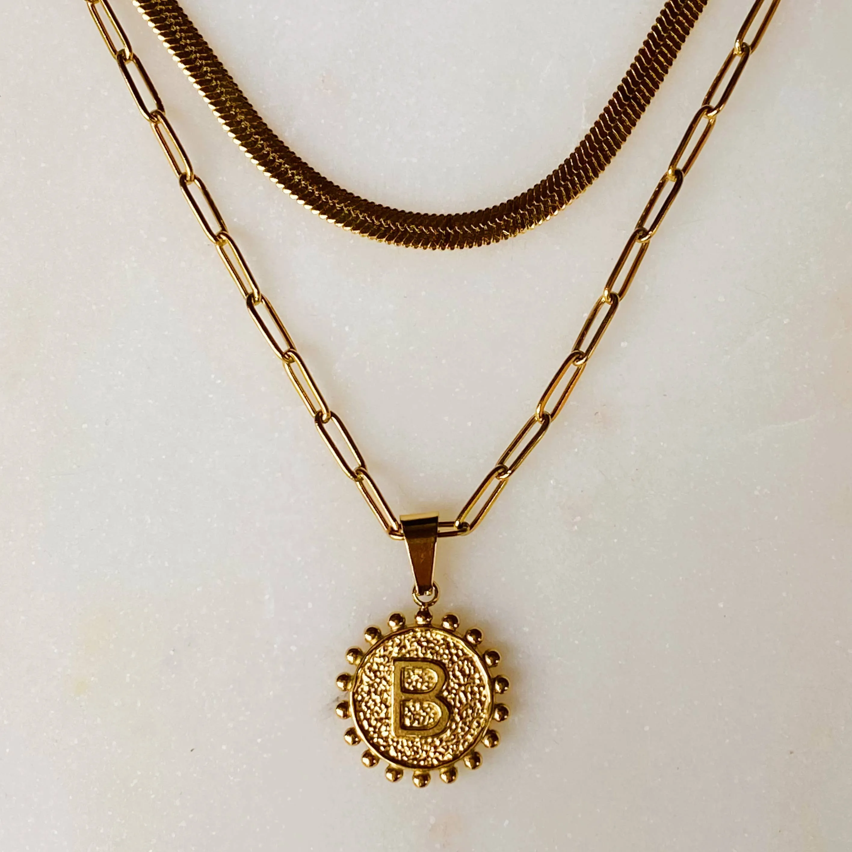 Double Chain Initial Necklace: K