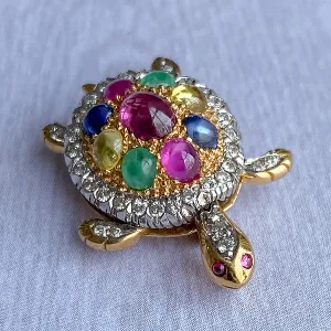 Estate Colored Stone & Diamond Turtle Brooch