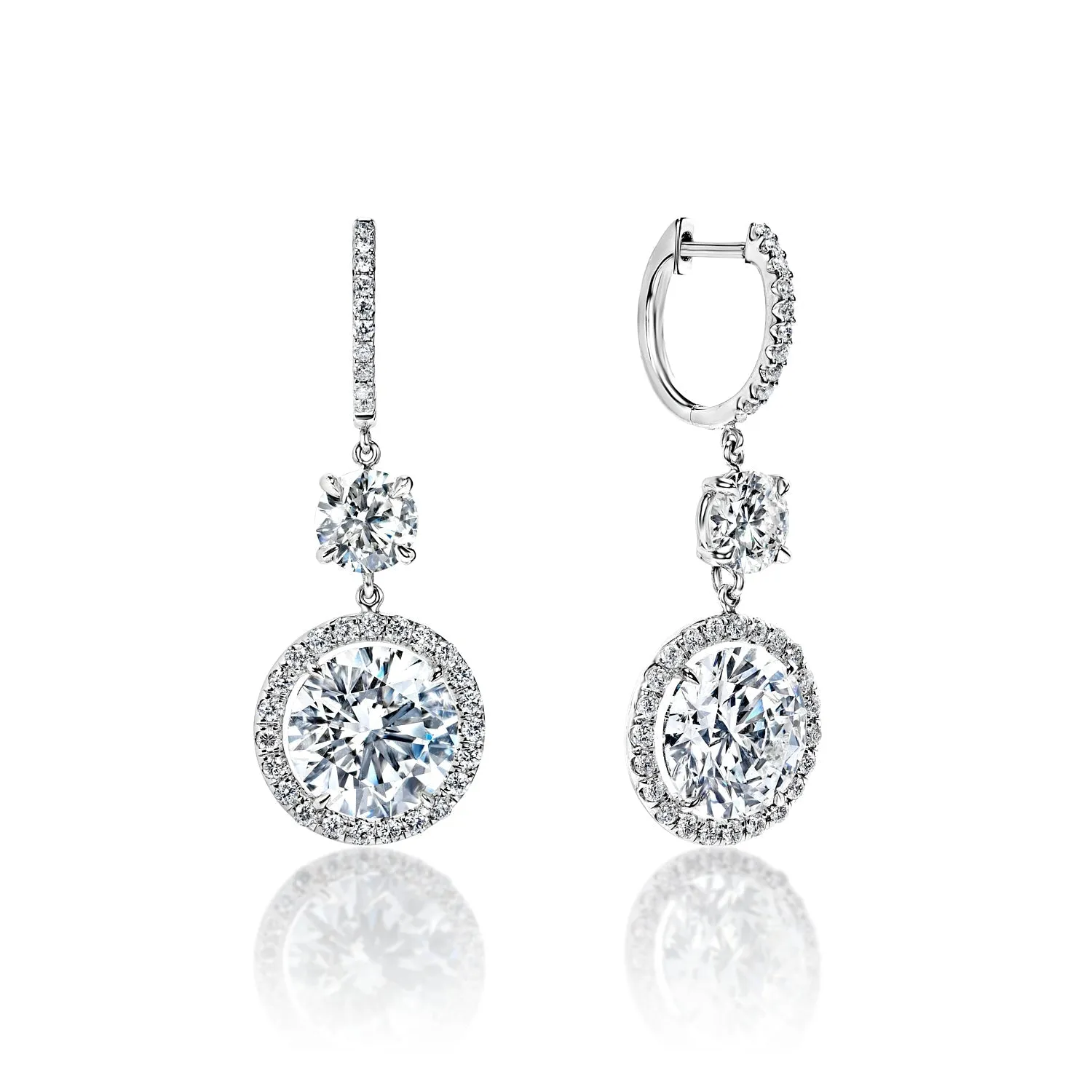 Felicity 13 Carat I-K SI1-VS1 Round Brilliant Cut Diamond Huggie Dangle Earrings in 18k White Gold