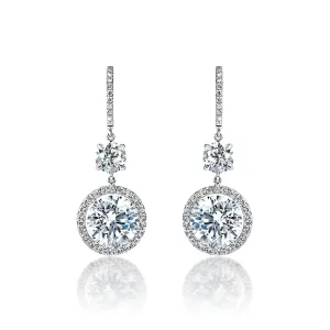 Felicity 13 Carat I-K SI1-VS1 Round Brilliant Cut Diamond Huggie Dangle Earrings in 18k White Gold