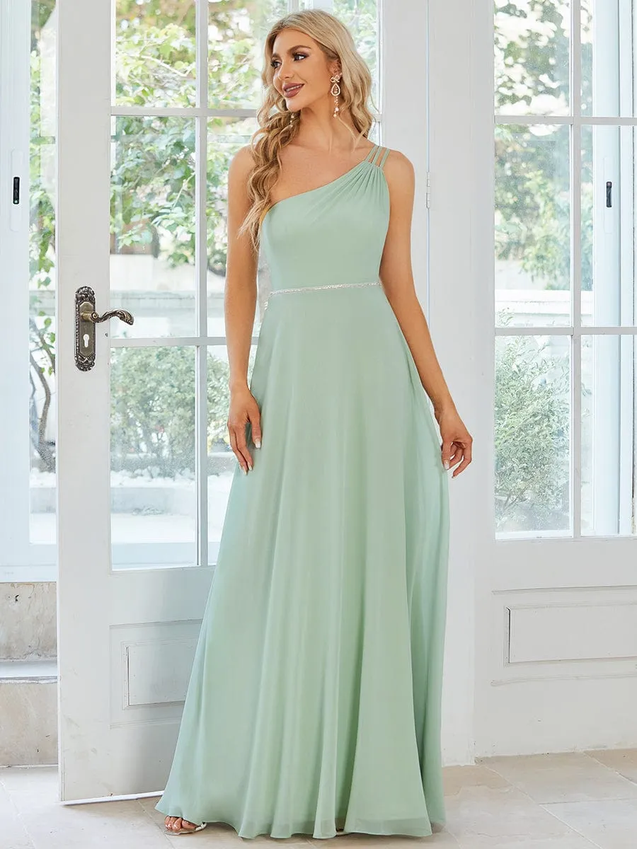 Flowy Chiffon One-Shoulder with Three Straps Bridesmaid Dress