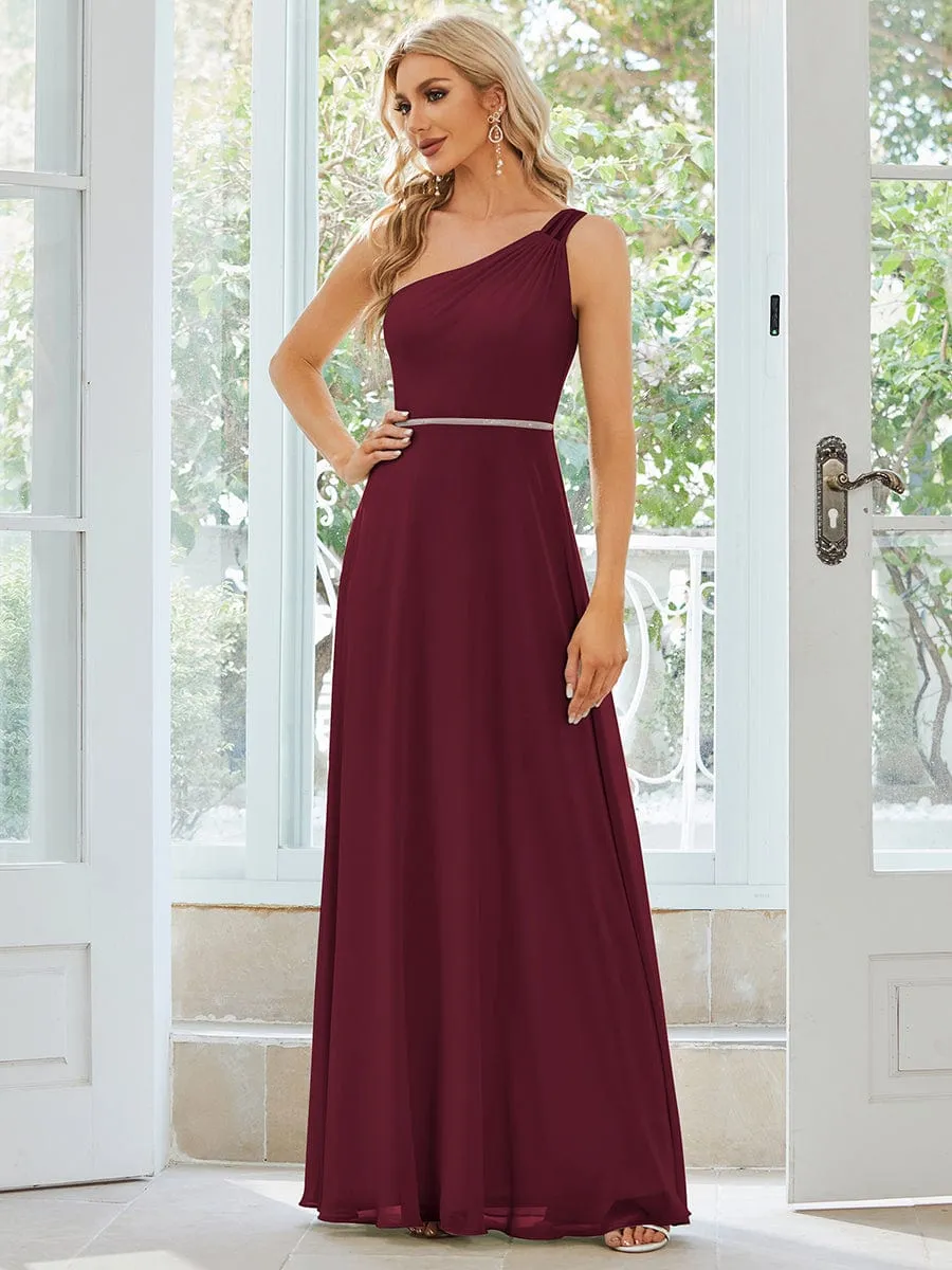 Flowy Chiffon One-Shoulder with Three Straps Bridesmaid Dress