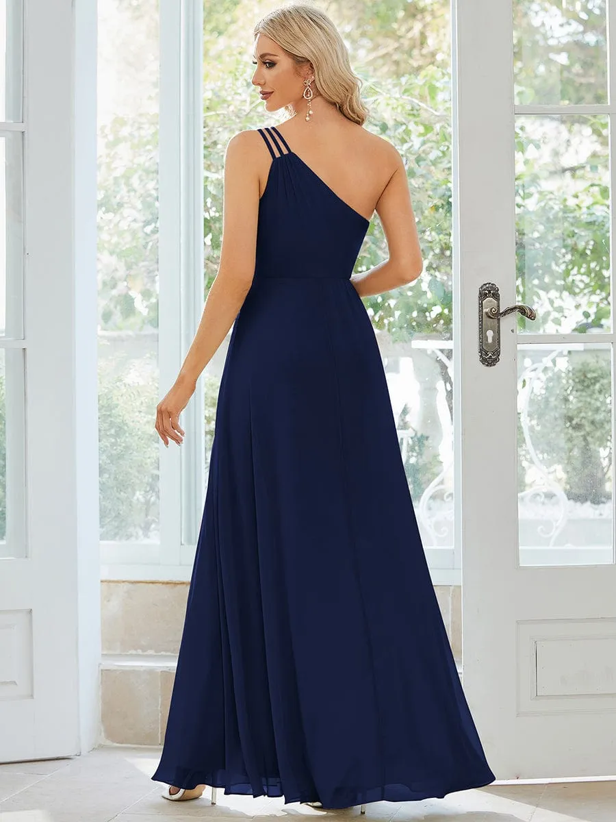 Flowy Chiffon One-Shoulder with Three Straps Bridesmaid Dress