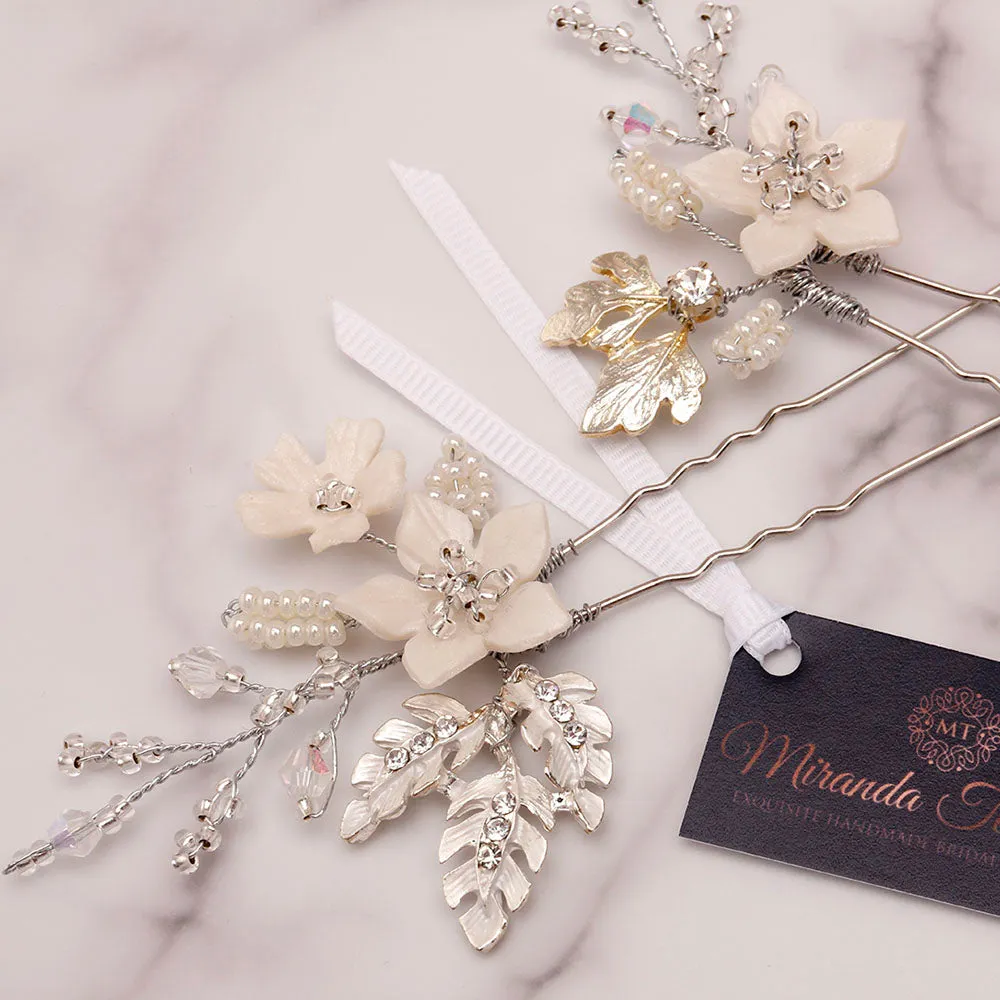 Gardenia Bridal Hair Pins Set of 3