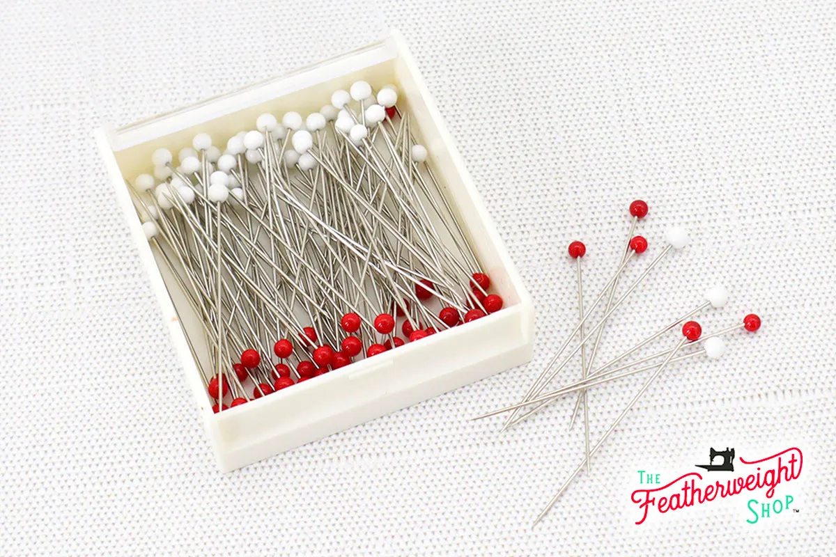 Glass Head Pins, Red & White Super Fine