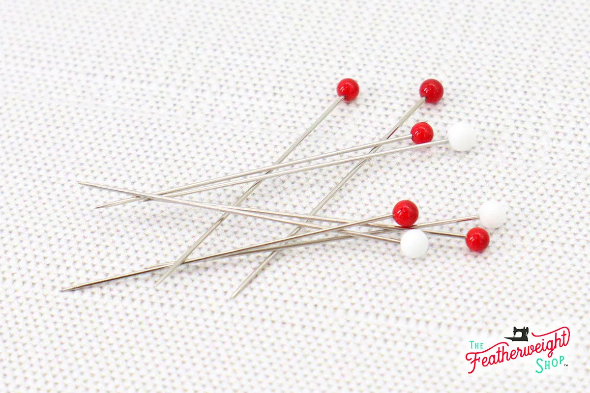 Glass Head Pins, Red & White Super Fine