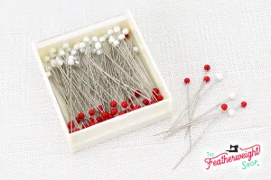 Glass Head Pins, Red & White Super Fine