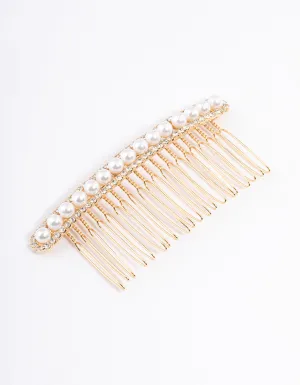 Gold Diamante & Pearl Stripe Comb