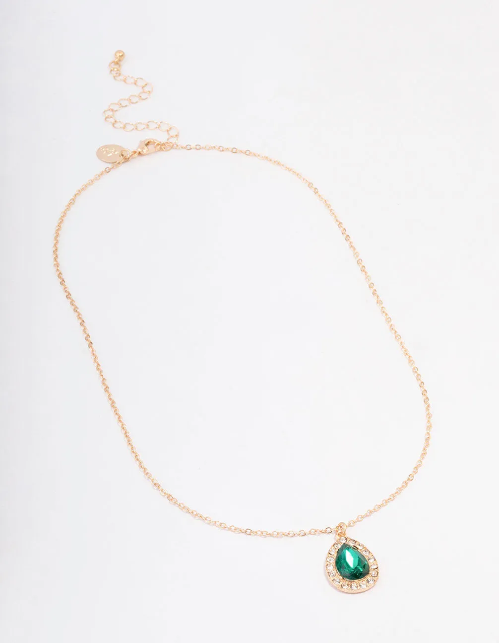 Gold Diamante Pear Pendant Necklace