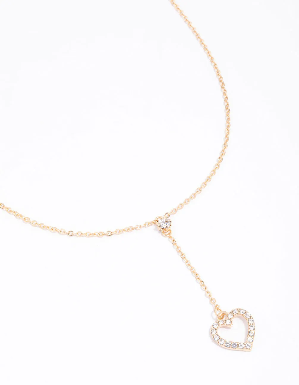 Gold Heart Drop Chain Diamante Necklace