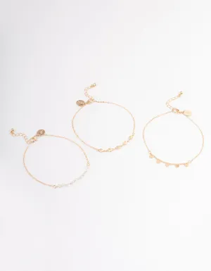 Gold Heart, Pearl & Star Anklet Pack