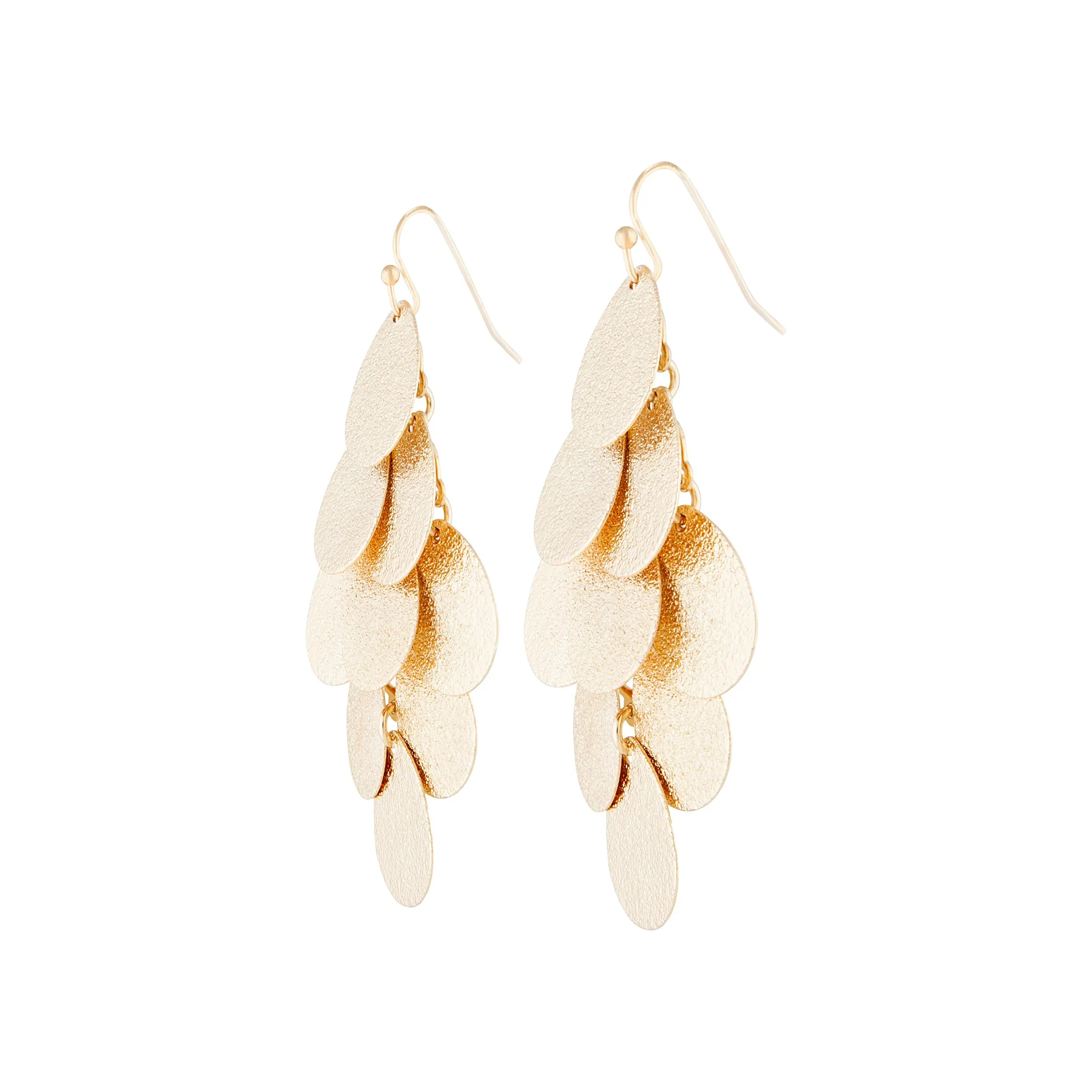 Gold Layered Textured Leaf Drop Earrings