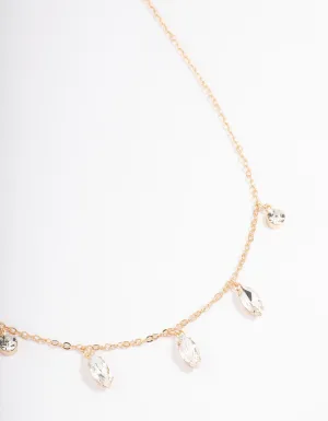 Gold Marquise Station Drop Necklace