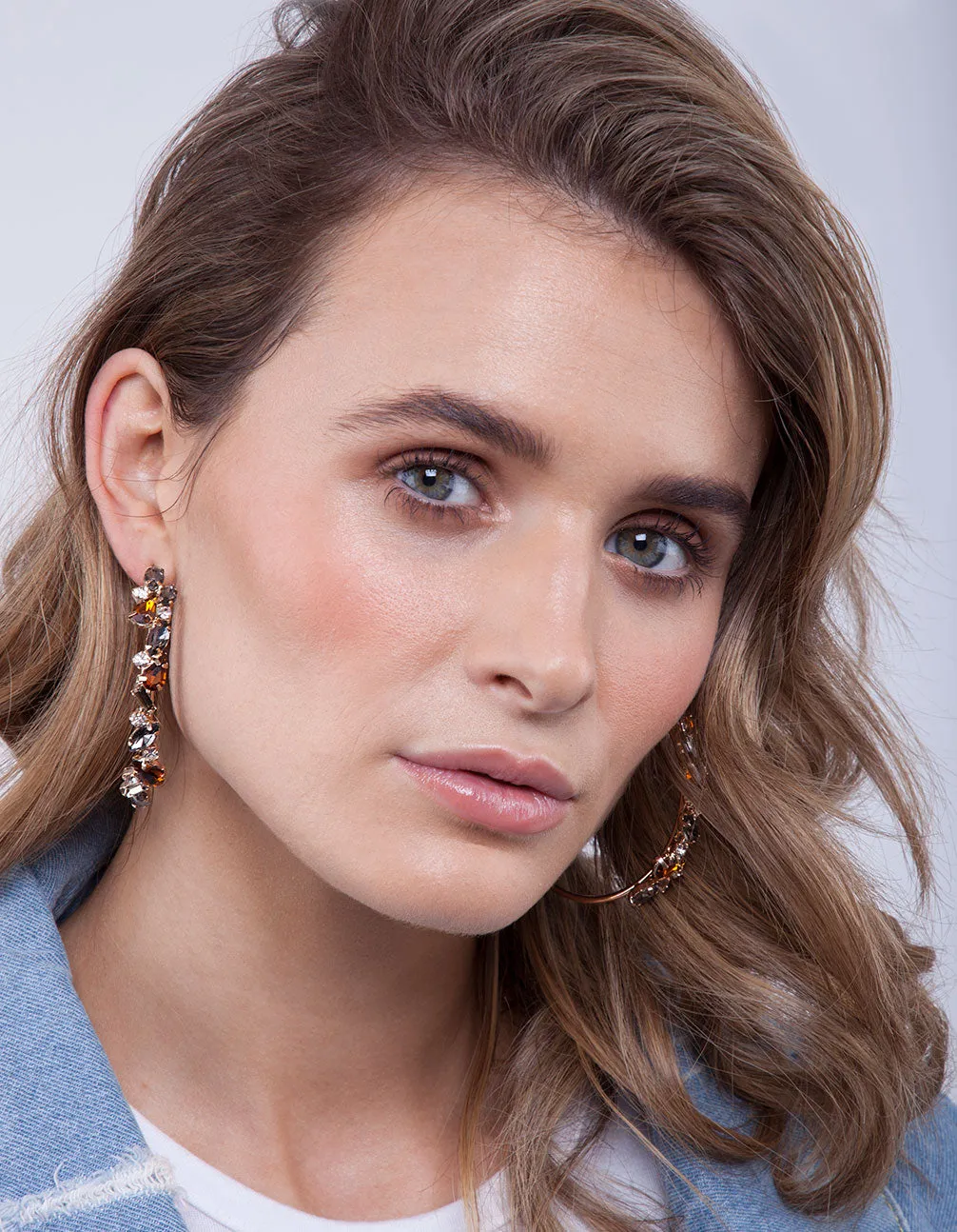 Gold Neutral Stone Cluster Hoop Earrings