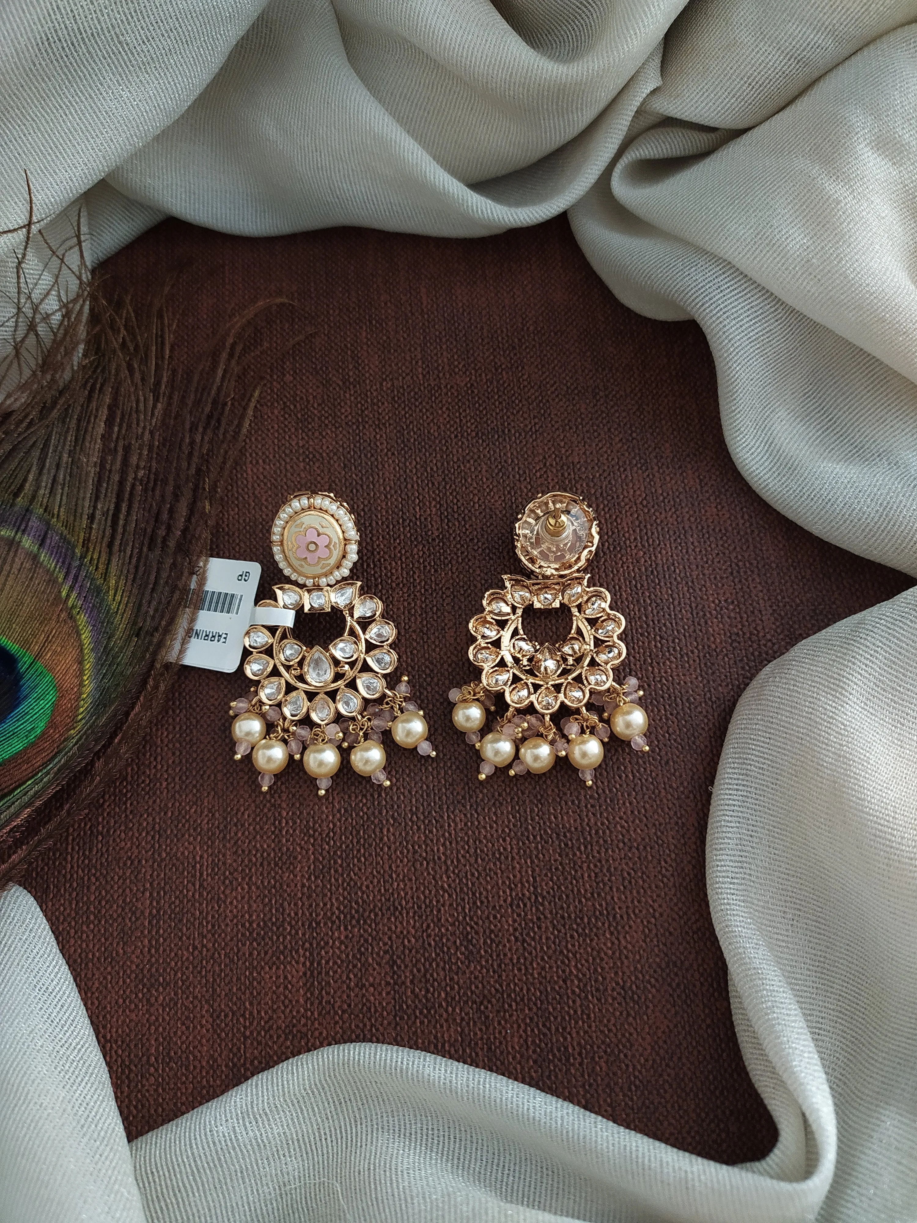 Gold Plated Classic Meenakari Kundan Chandbali Earrings