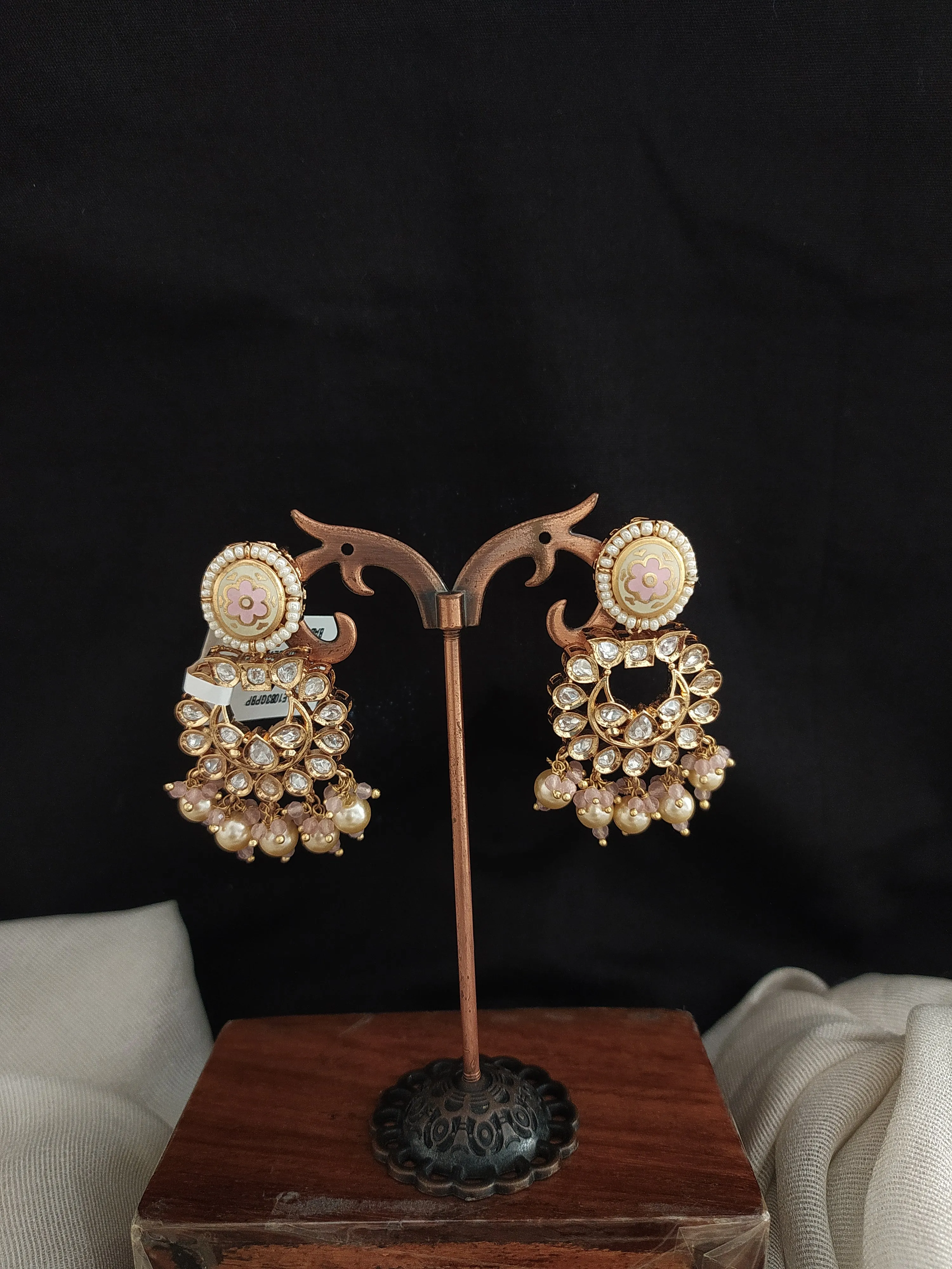 Gold Plated Classic Meenakari Kundan Chandbali Earrings