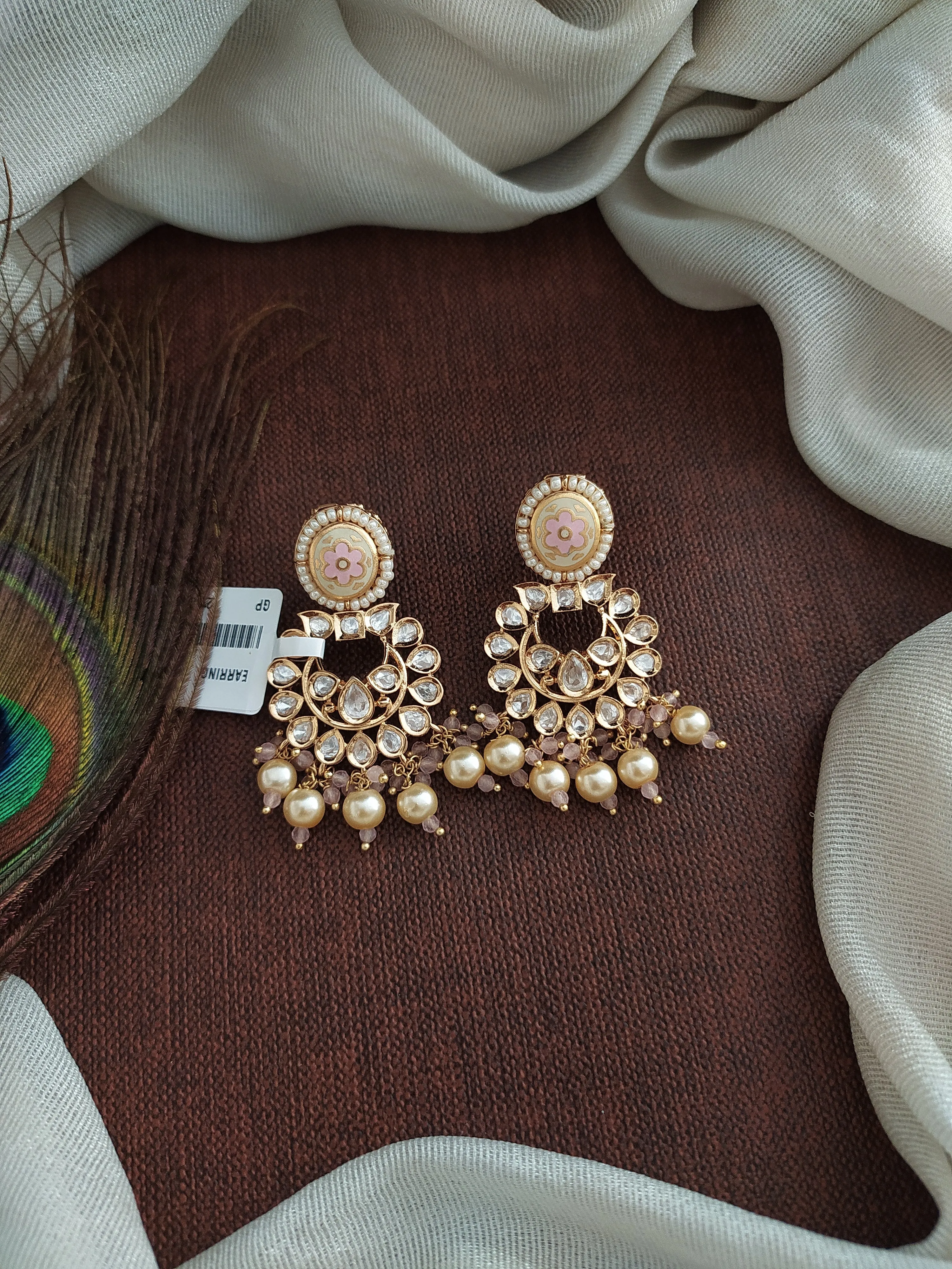 Gold Plated Classic Meenakari Kundan Chandbali Earrings