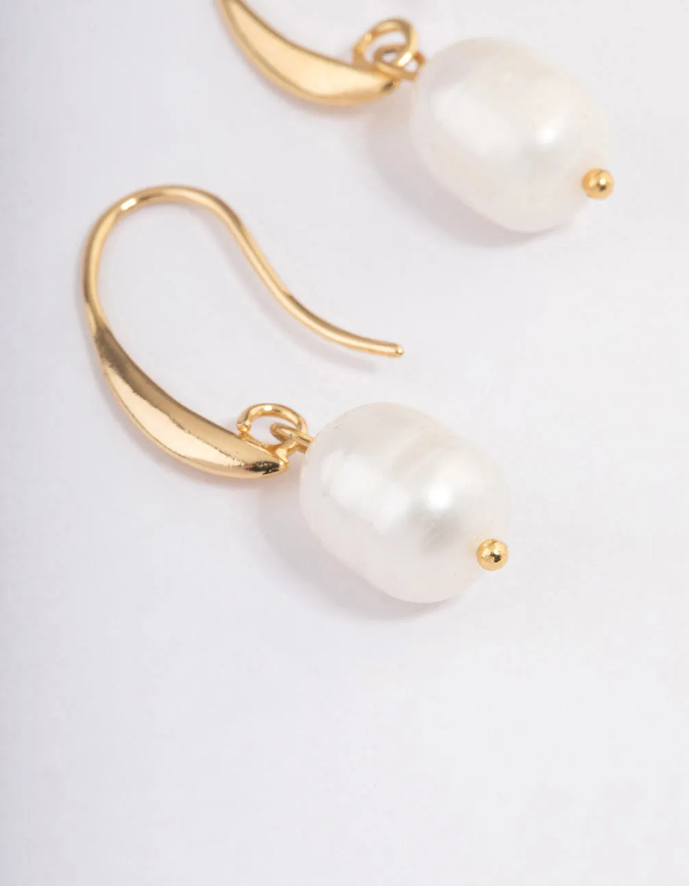 Gold Plated Freshwater Pearl Medium Hook Drop Earrings