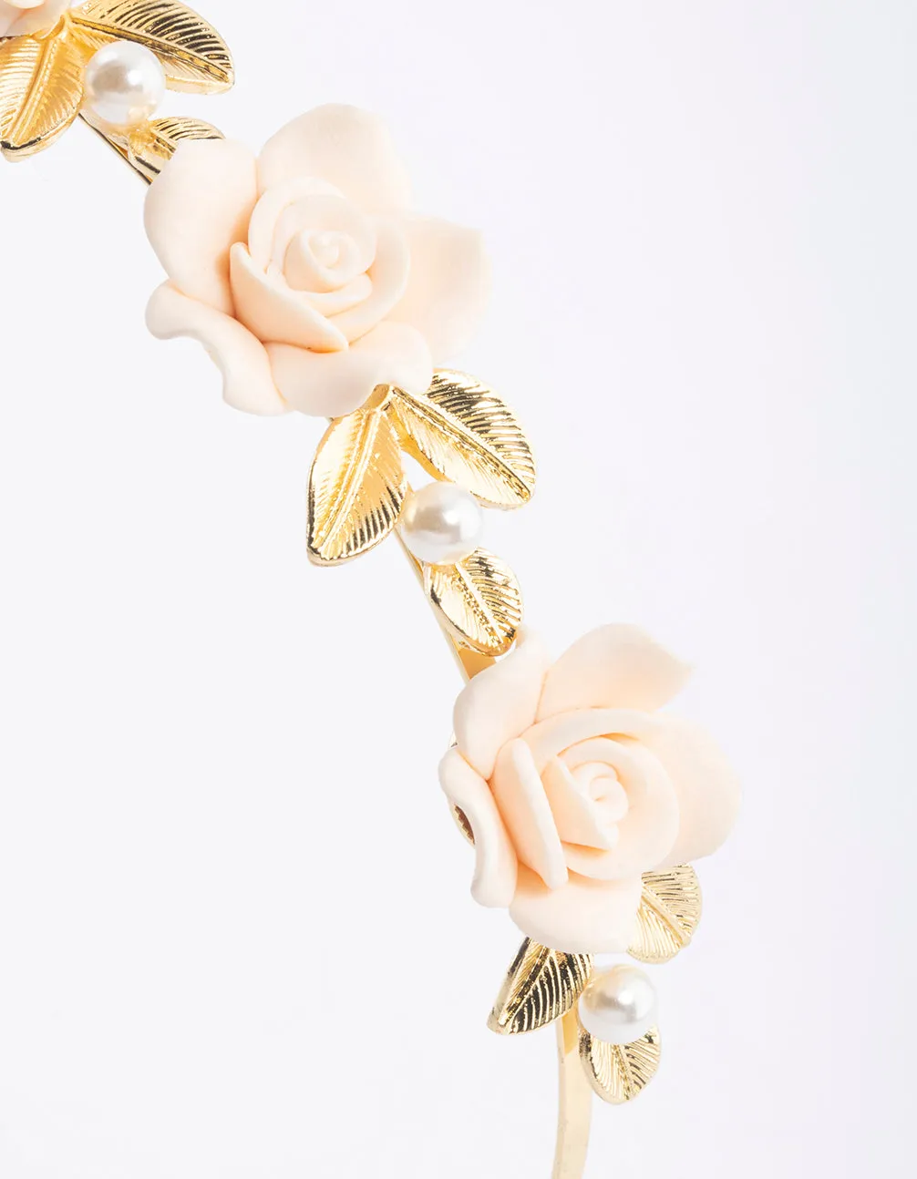 Gold Rose & Pearl Leaf Headband