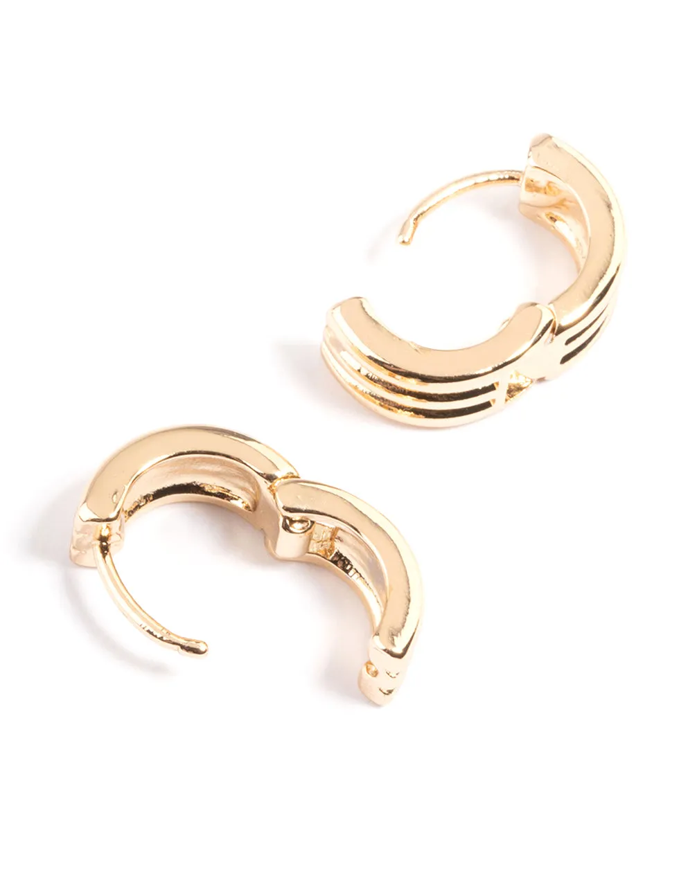 Gold Three Line Detail Huggie Earrings