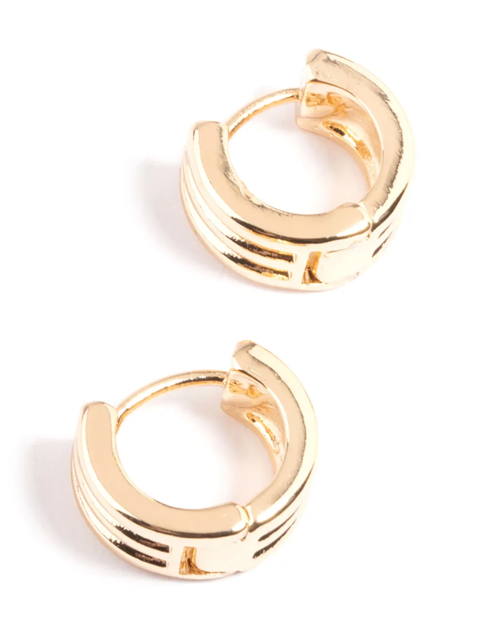 Gold Three Line Detail Huggie Earrings