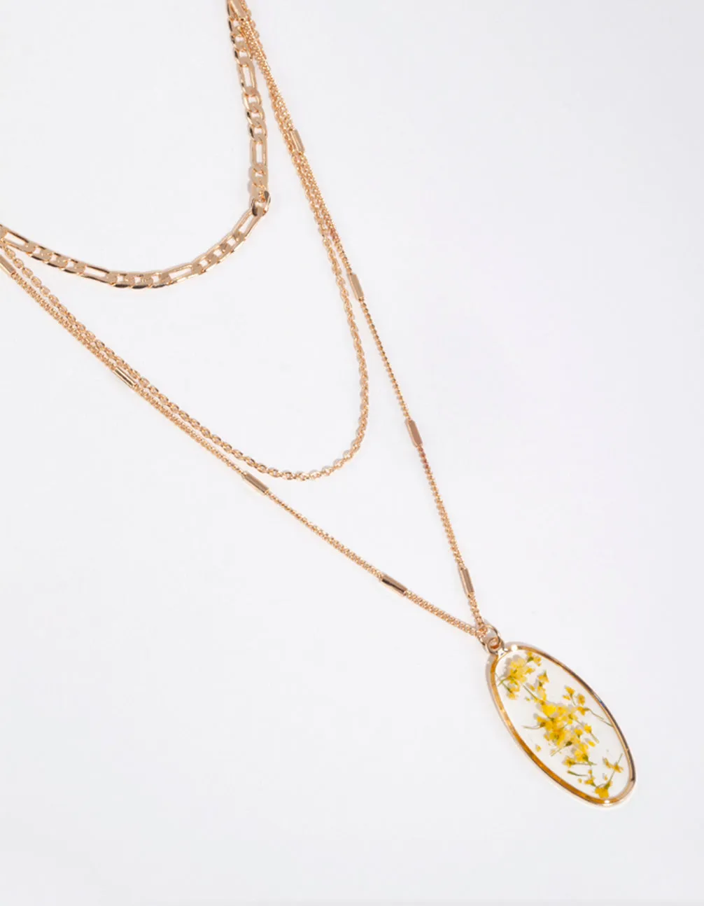 Gold Trapped Flower Layered Necklace