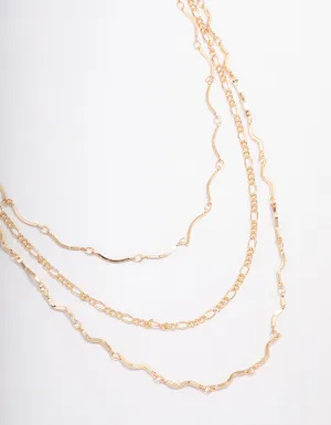 Gold Triple Layered Wave Chain Necklace