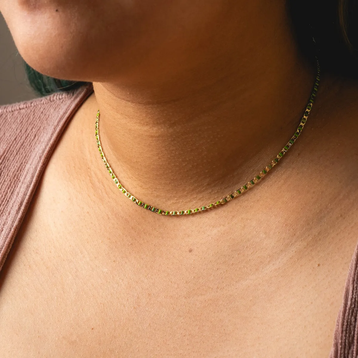 Green Enamel Chain Necklace